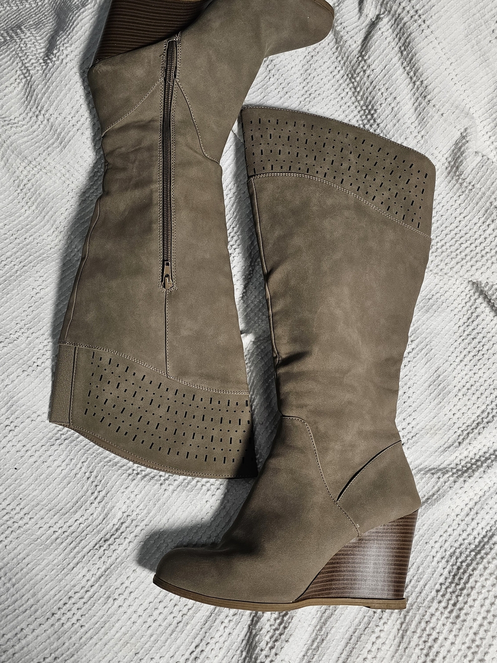 Jasmine Taupe Knee-High Wedge Boots - Picture 7 of 15